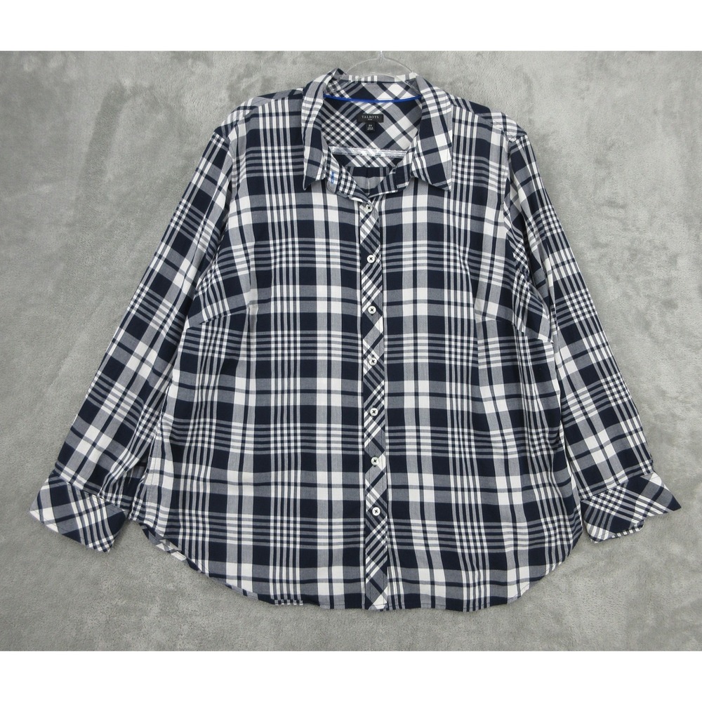 Talbots Shirt Womens Size 2X Plaid Button Down Preppy Relaxed Boxy Blue White
